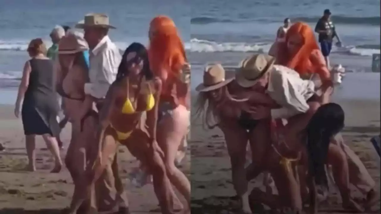 Captan a abuelito 'pasándola bien' y bailando con mujeres en bikini (VIDEO)