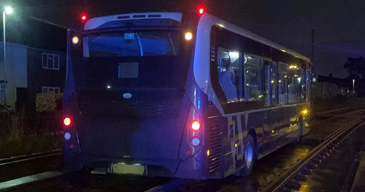 Bus driver arrested after driving on Metrolink tram tracks