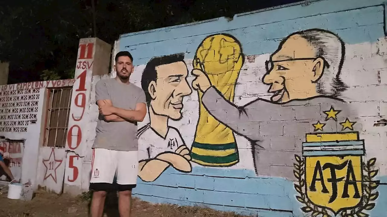 De Bilardo y la Bruja a Scaloni y Foyth, una saga de murales pinchas | Maikel García Ponsetti cubre paredes con las glorias mundialistas del fútbol platense