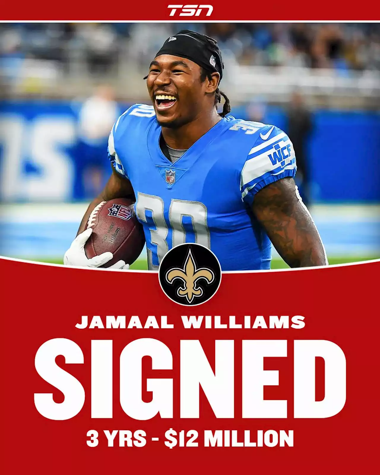 New Orleans Saints to sign former Detroit Lions running back Jamaal Williams | TSN