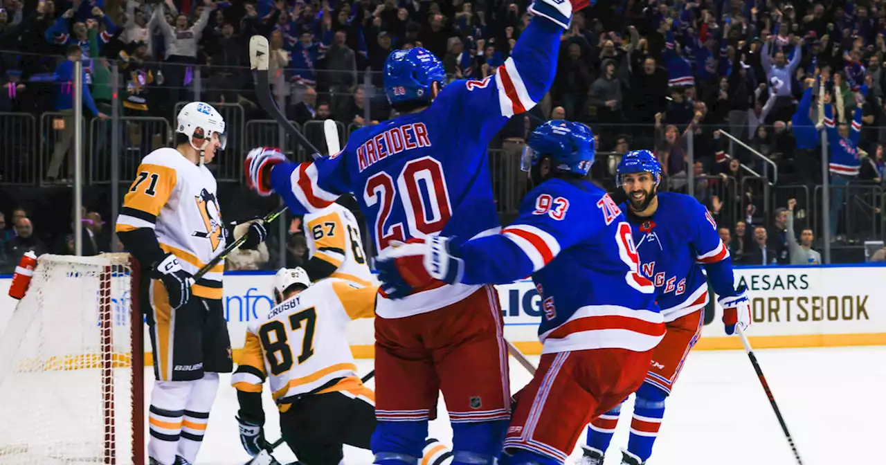 Kreider scores twice in 3rd as Rangers ice Penguins