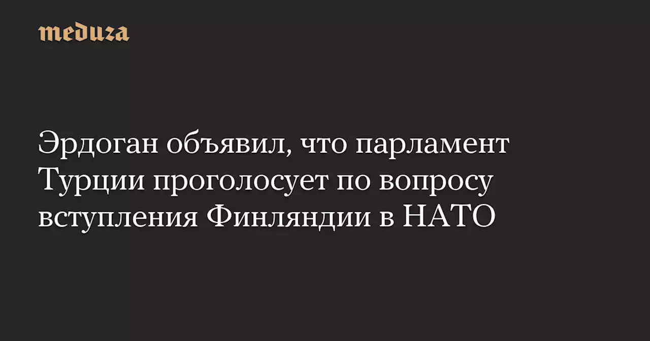 Эрдоган объявил, что парламент Турции проголосует по вопросу вступления Финляндии в НАТО — Meduza