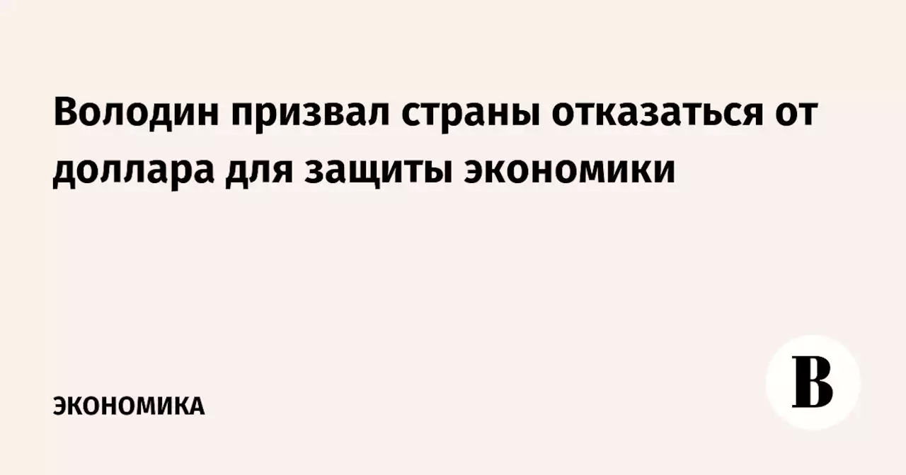 Володин призвал страны отказаться от доллара для защиты экономики