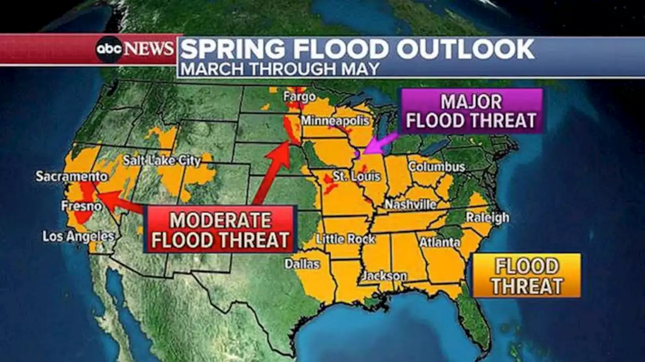 Most of eastern US, California coast under flood threats this spring, NOAA says