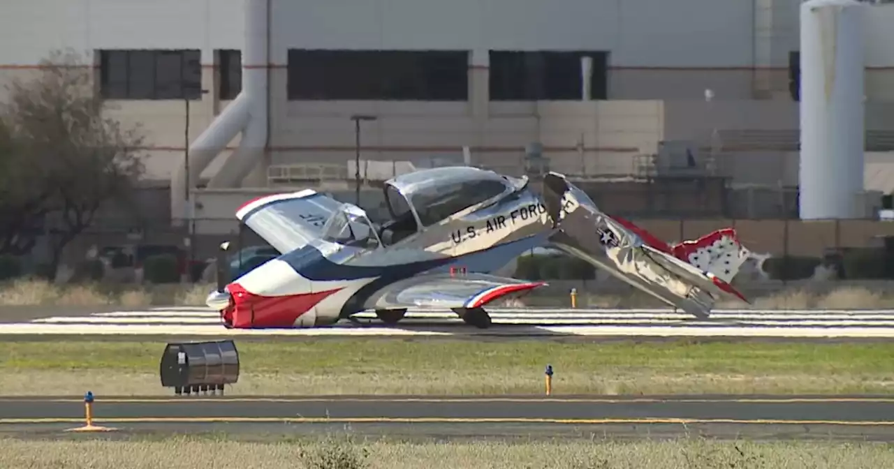 Two injured after airplane crashes while landing on runway at Falcon Field in Mesa