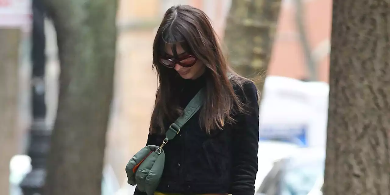 Emily Ratajkowski Pairs a Corduroy Jacket with Low-Rise Khakis