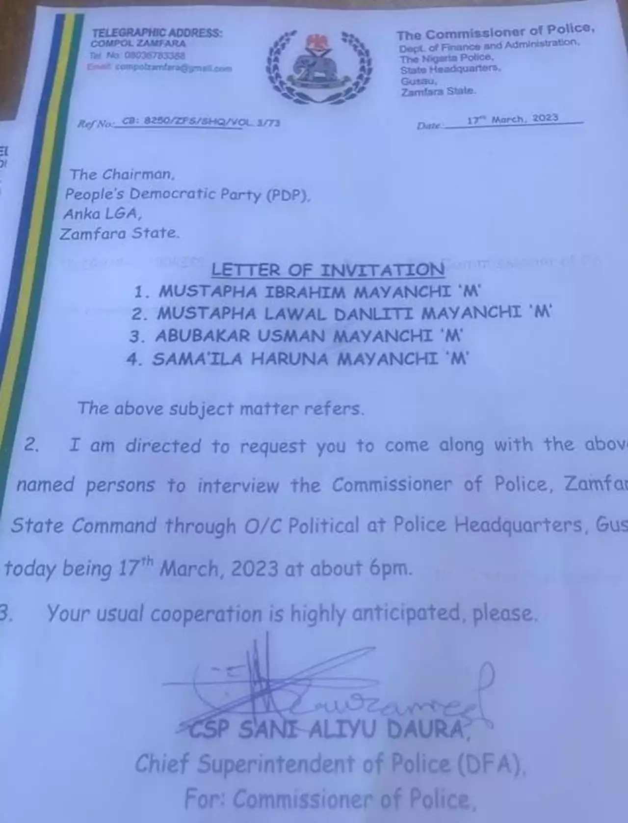 Guber Poll: Zamfara PDP Cries Out Over Arrest, Harassment Of Key Party Leaders By Police