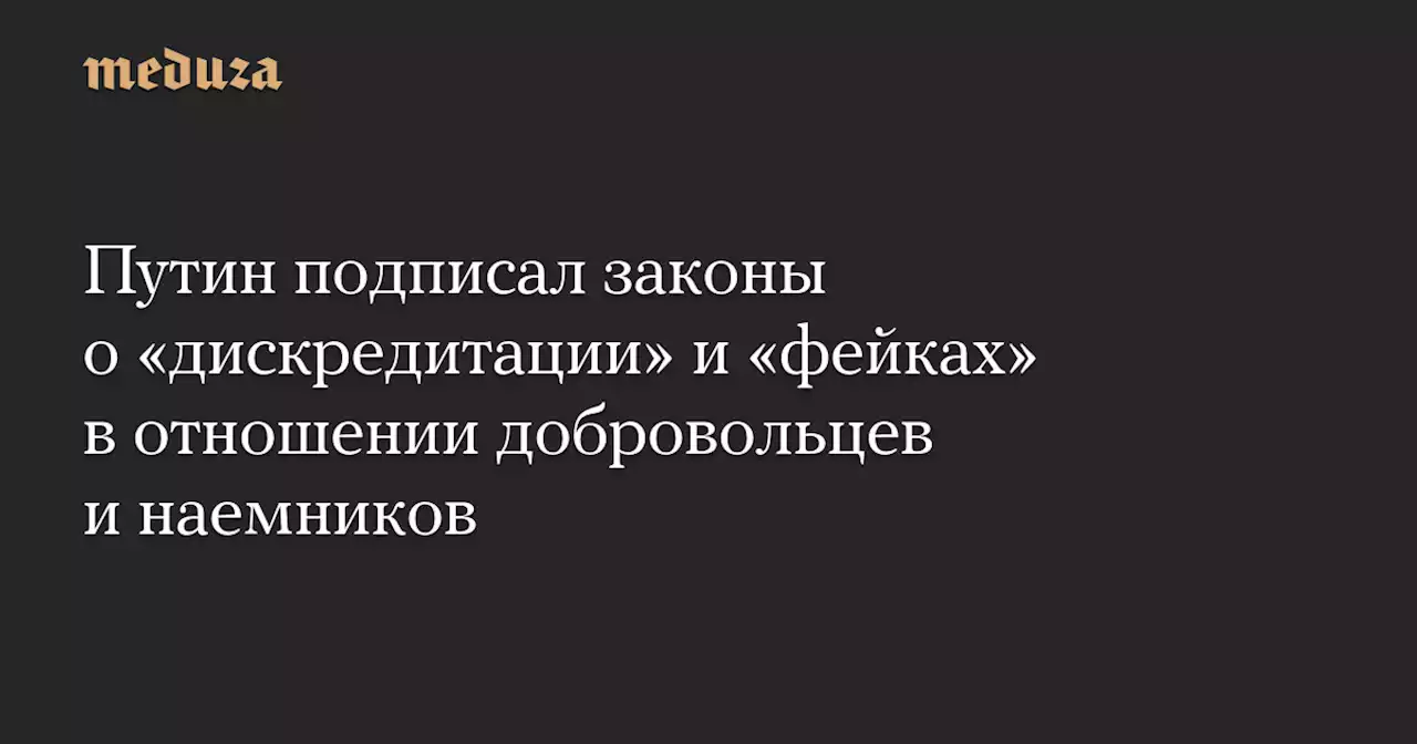 Путин подписал законы о «дискредитации» и «фейках» в отношении добровольцев и наемников — Meduza