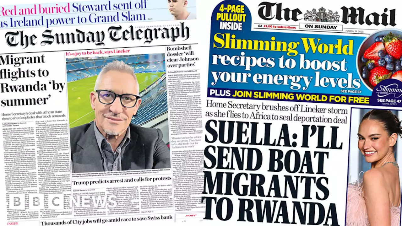 Newspaper headlines: 'Migrants to Rwanda by summer' and Lineker returns