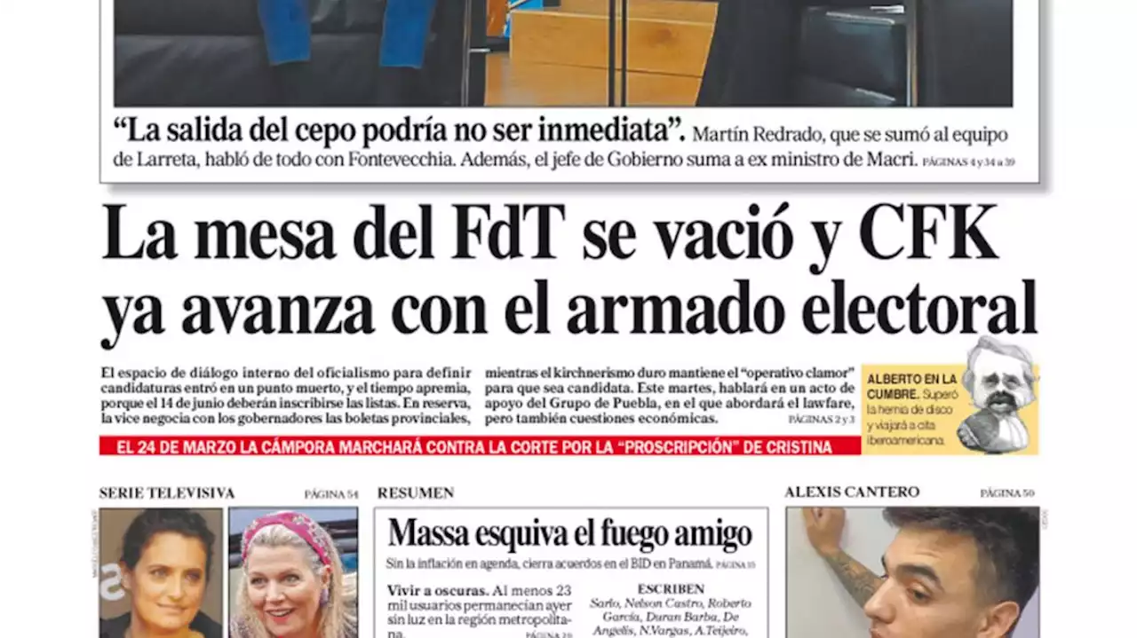 La tapa del Diario PERFIL del domingo 19 de marzo de 2023