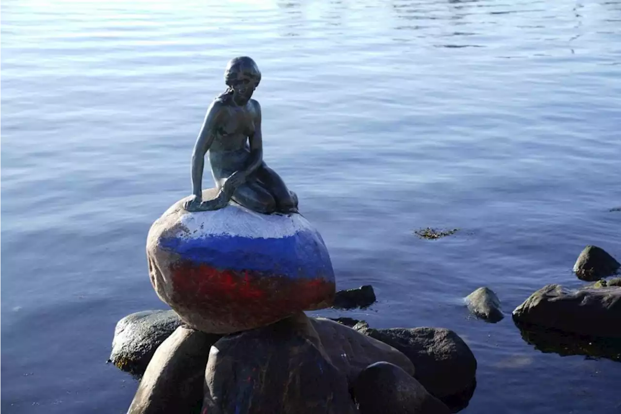 Russian flag painted on base of Denmark’s “Little Mermaid” statue