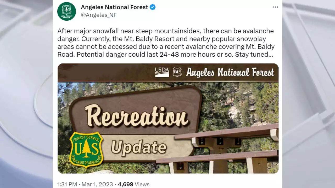 Mt. Baldy area remains closed due to 'avalanche danger'