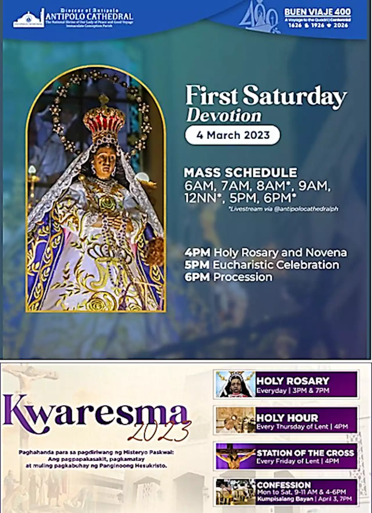 Antipolo Cathedral invites Marian devotees to join 1st Saturday devotion, other Lenten activities