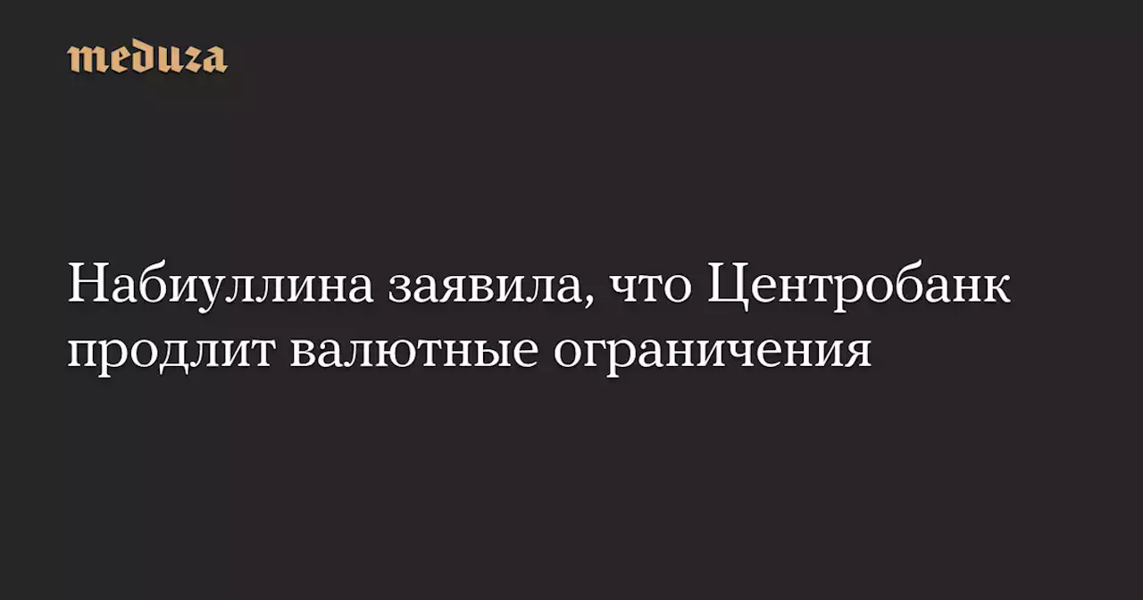 Набиуллина заявила, что Центробанк продлит валютные ограничения — Meduza