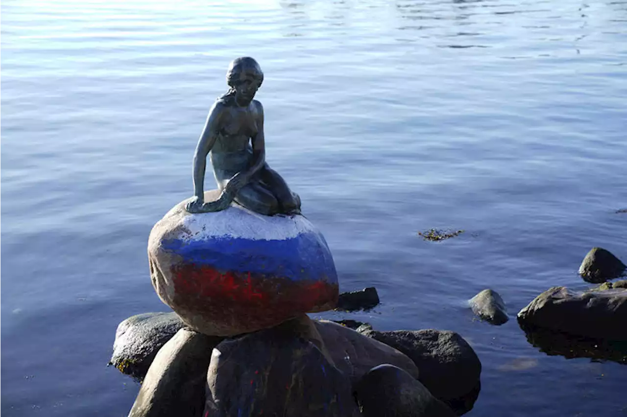 Russian flag painted on base of Denmark's 'Little Mermaid' statue