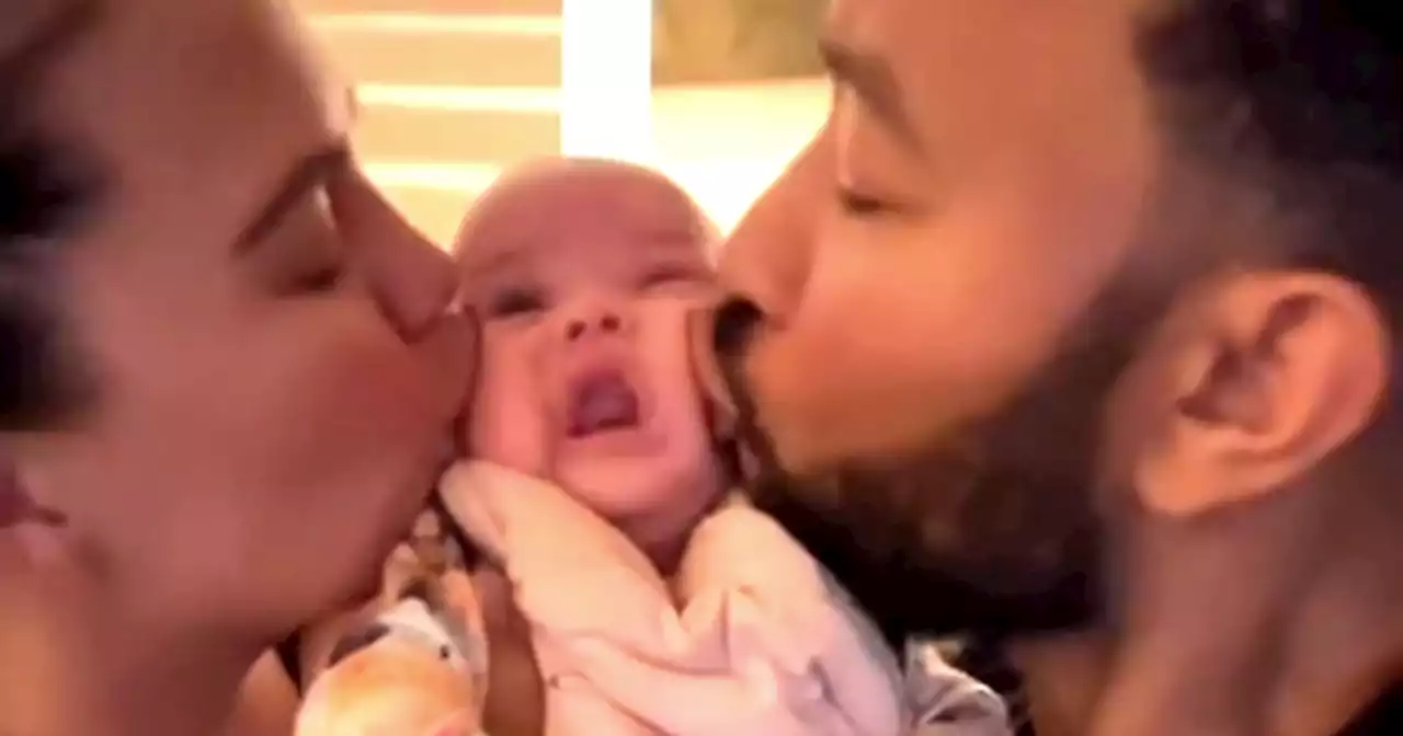 Chrissy Teigen and John Legend give baby Esti ‘first kiss sandwich’ in adorable video