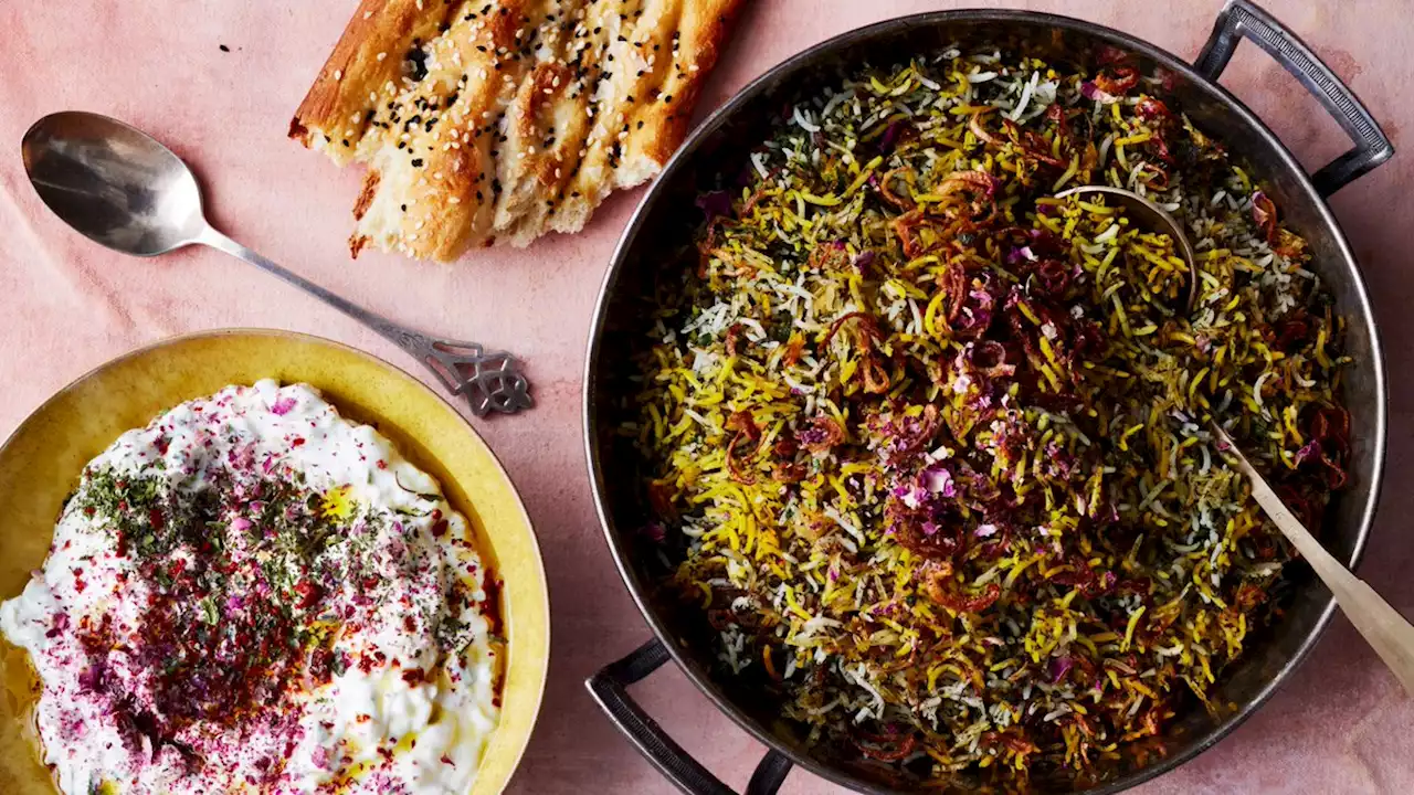 Herb Rice with Green Garlic, Saffron, and Crispy Shallots