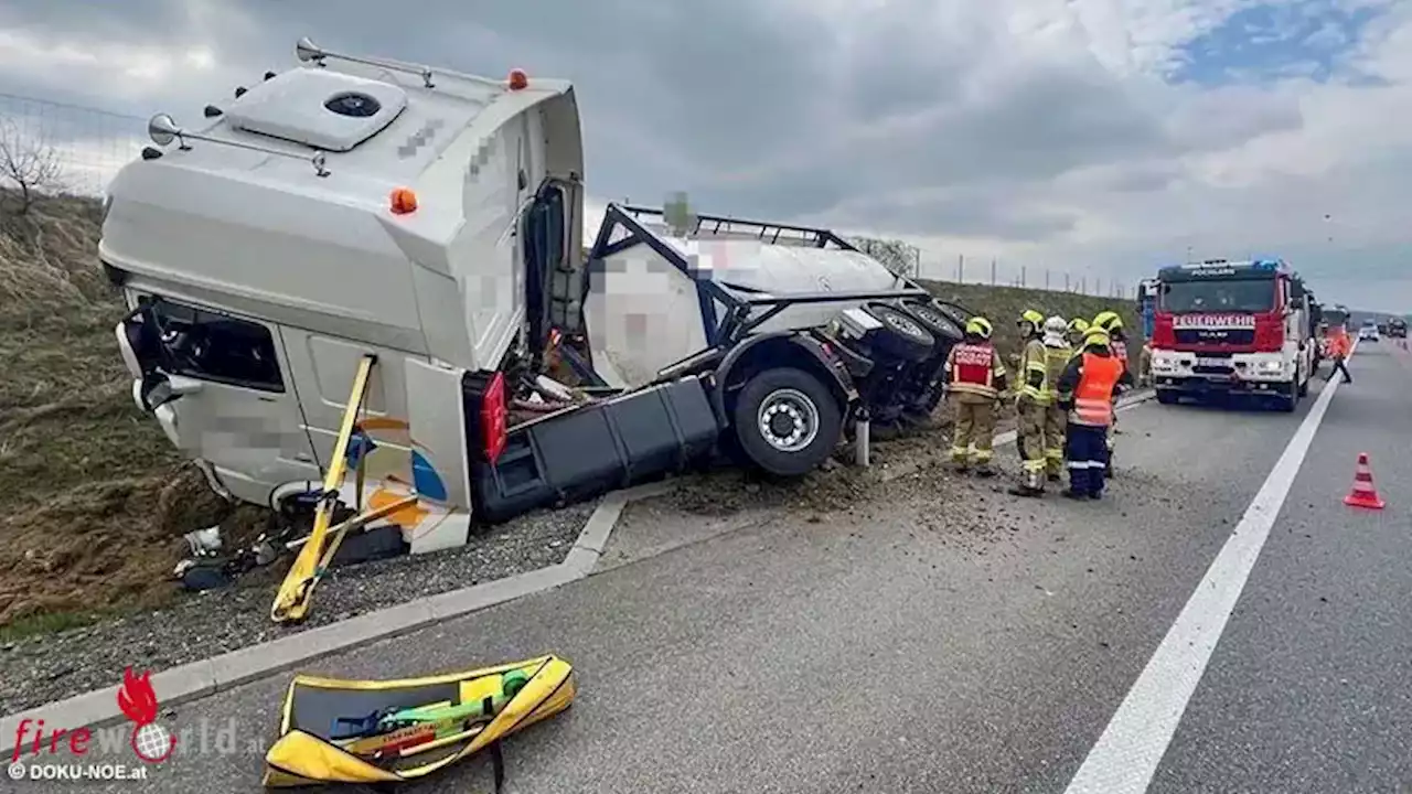 Nö: Verunglückter Gefahrgut-Lkw auf der A1 bei Pöchlarn