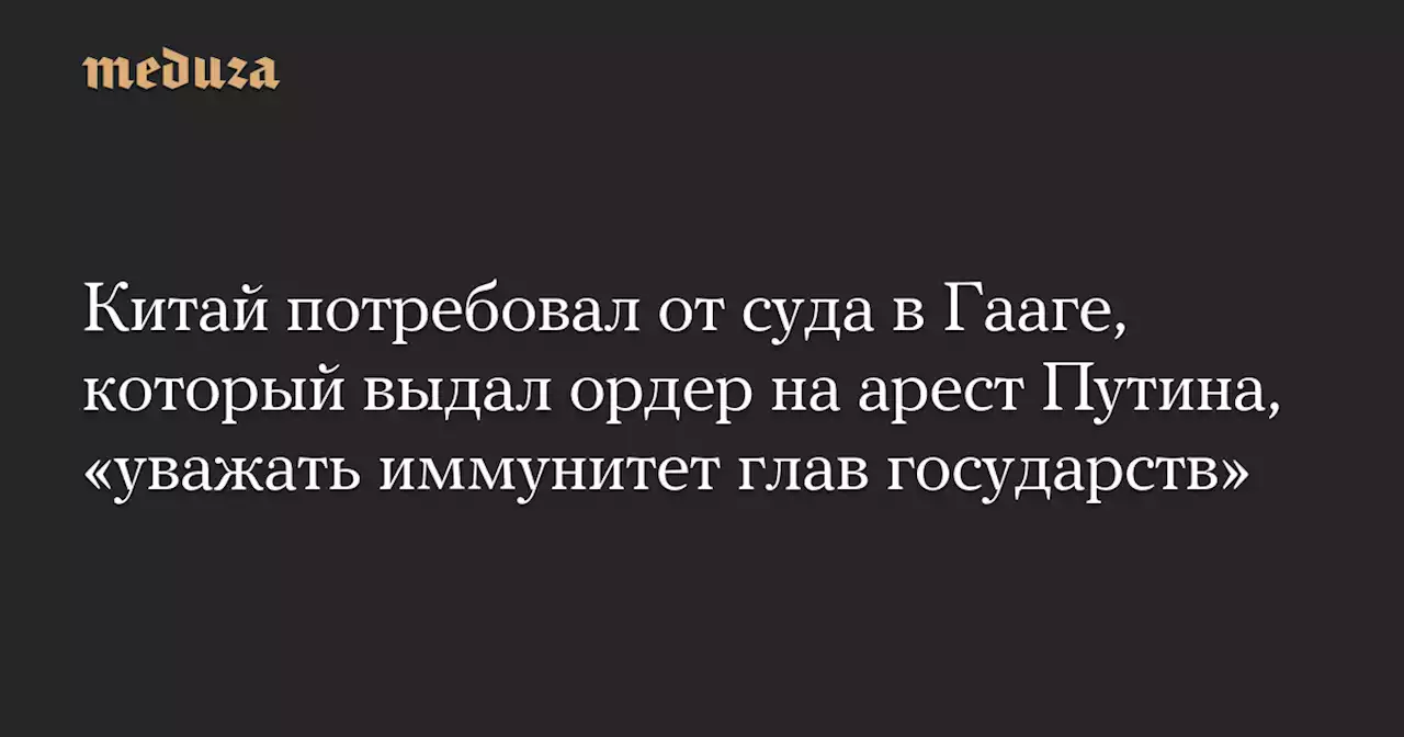 Китай потребовал от суда в Гааге, который выдал ордер на арест Путина, «уважать иммунитет глав государств» — Meduza