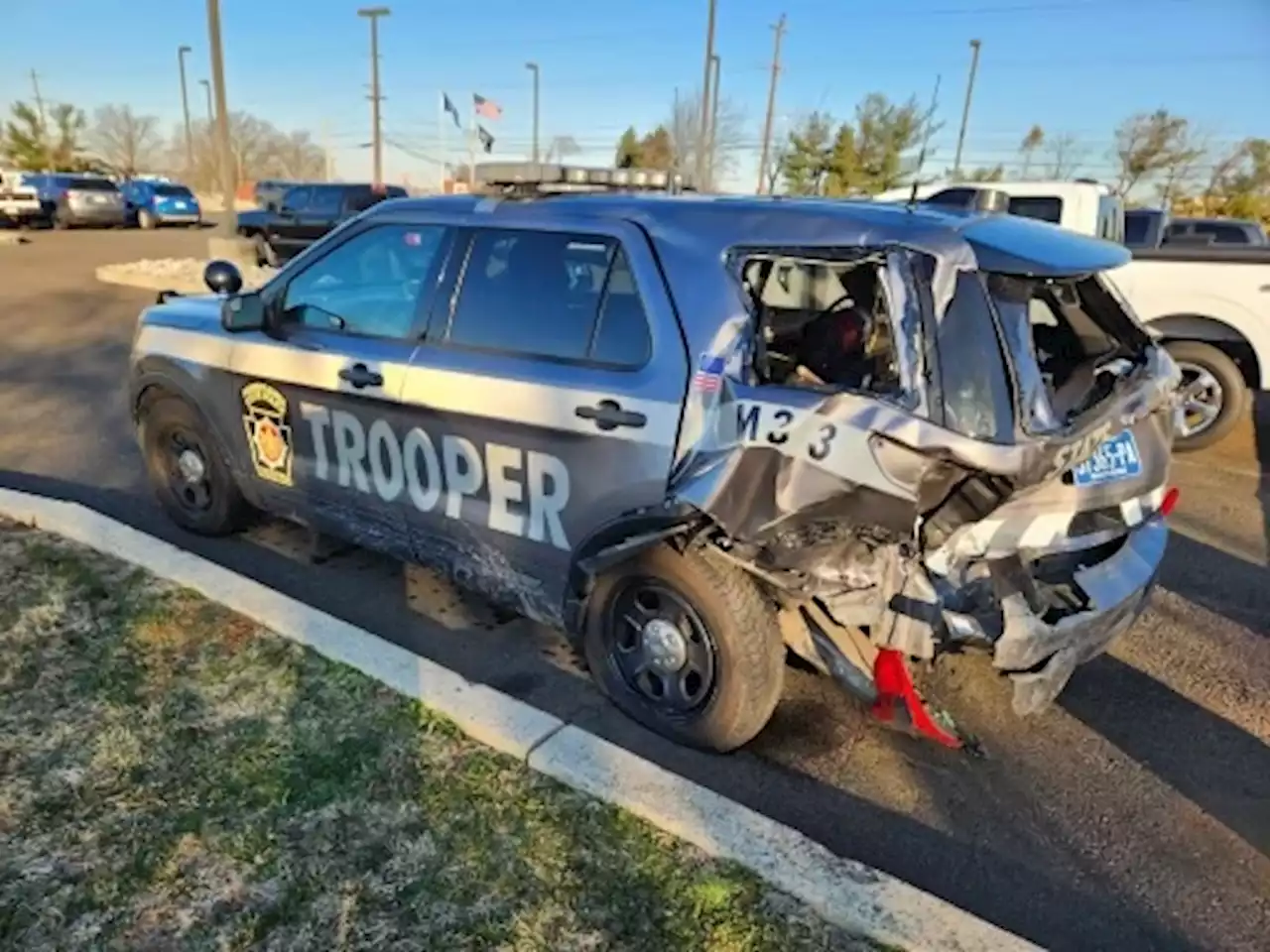 Pennsylvania State Trooper Jumps Over Concrete Barrier to Avoid Crash