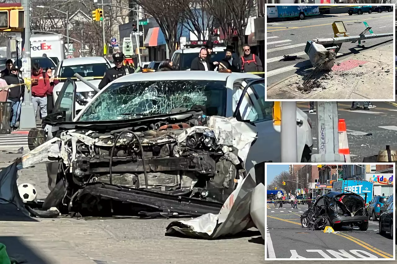 Two people dead, five others injured after car jumps curb in NYC crash