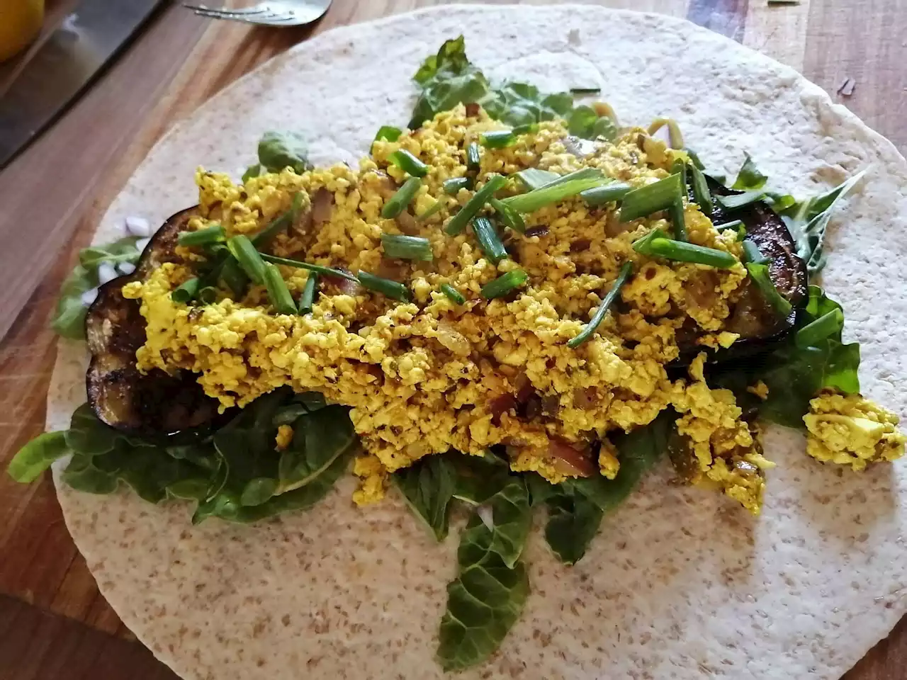 Vegan breakfast burrito: Tofu and eggplant wrap to start your day