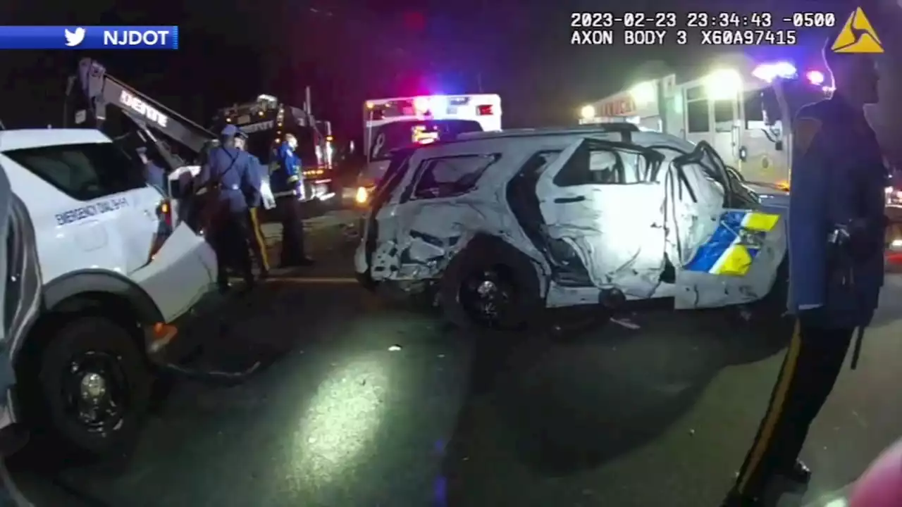 Video captures moment tractor-trailer slams into New Jersey police vehicles