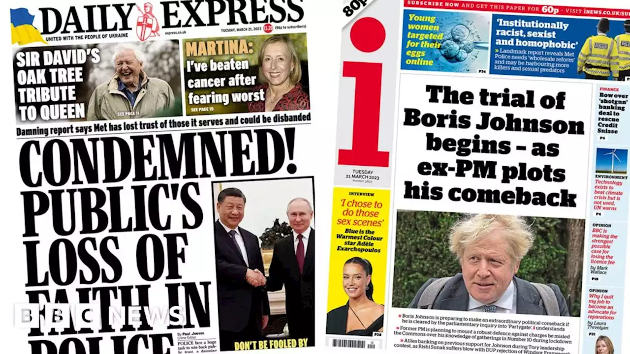 Newspaper headlines: 'Rotten Met' and 'trial of Boris Johnson begins'