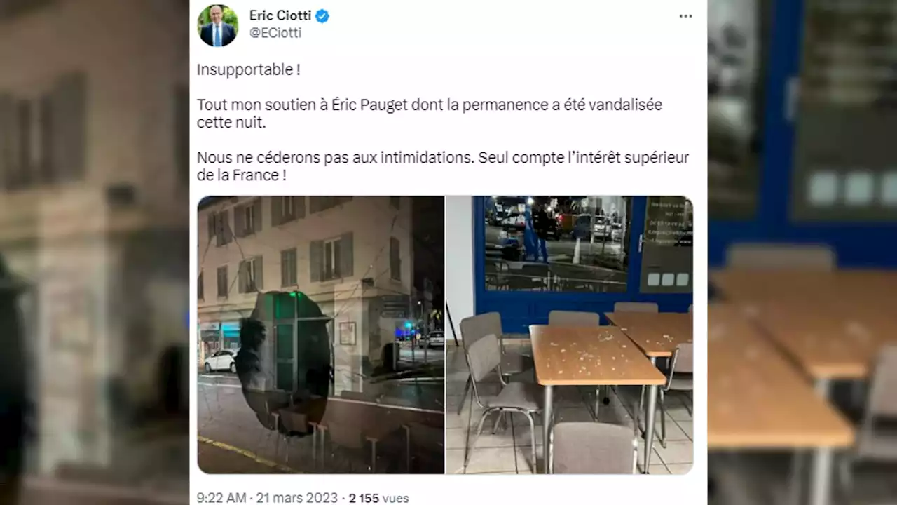 Alpes-Maritimes: la permanence du député Éric Pauget vandalisée, l'élu porte plainte