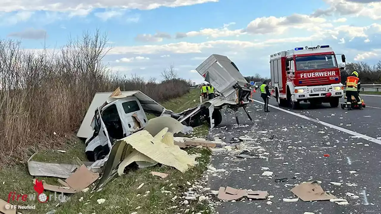 Bgld: Schlachtfeld und langwieriger Einsatz nach Klein-Lkw und Lastwagen-Unfall auf der A3 bei Hornstein