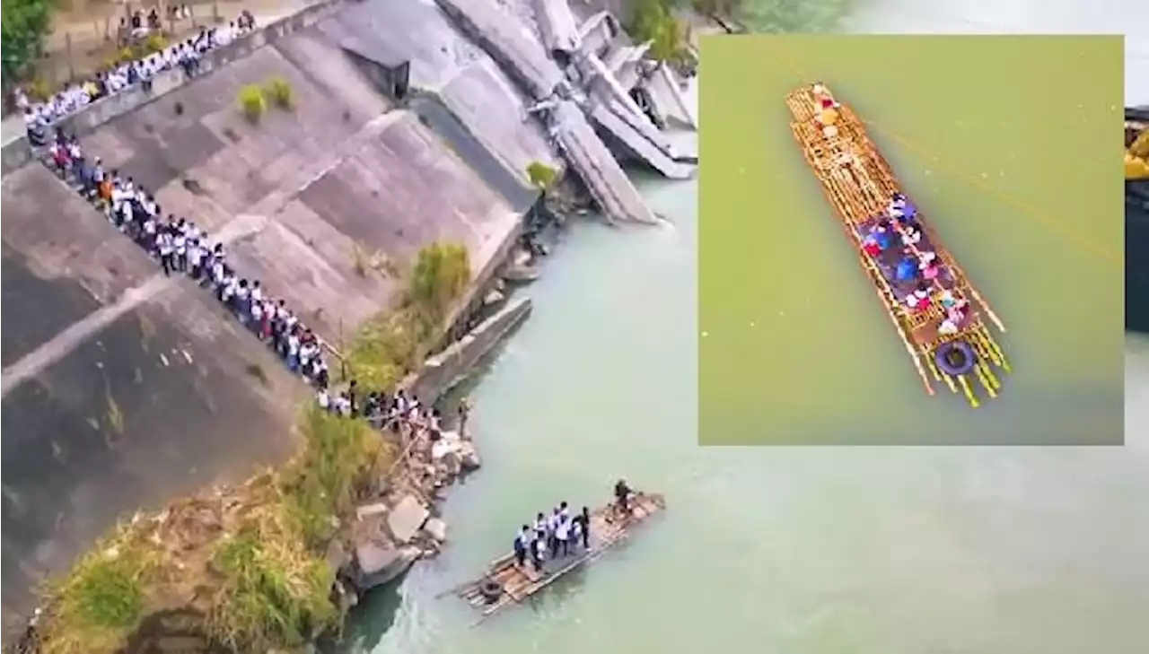 Mga estudyante at residente, tinitiis ang mahabang pila makatawid lang sa ilog gamit ang balsa