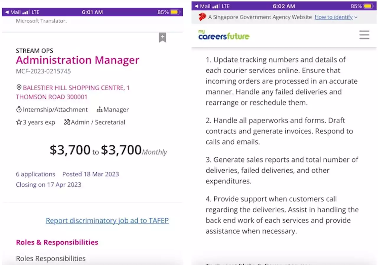 Job offer for 'administration manager' at a monthly salary of S$3,700 - Singapore News