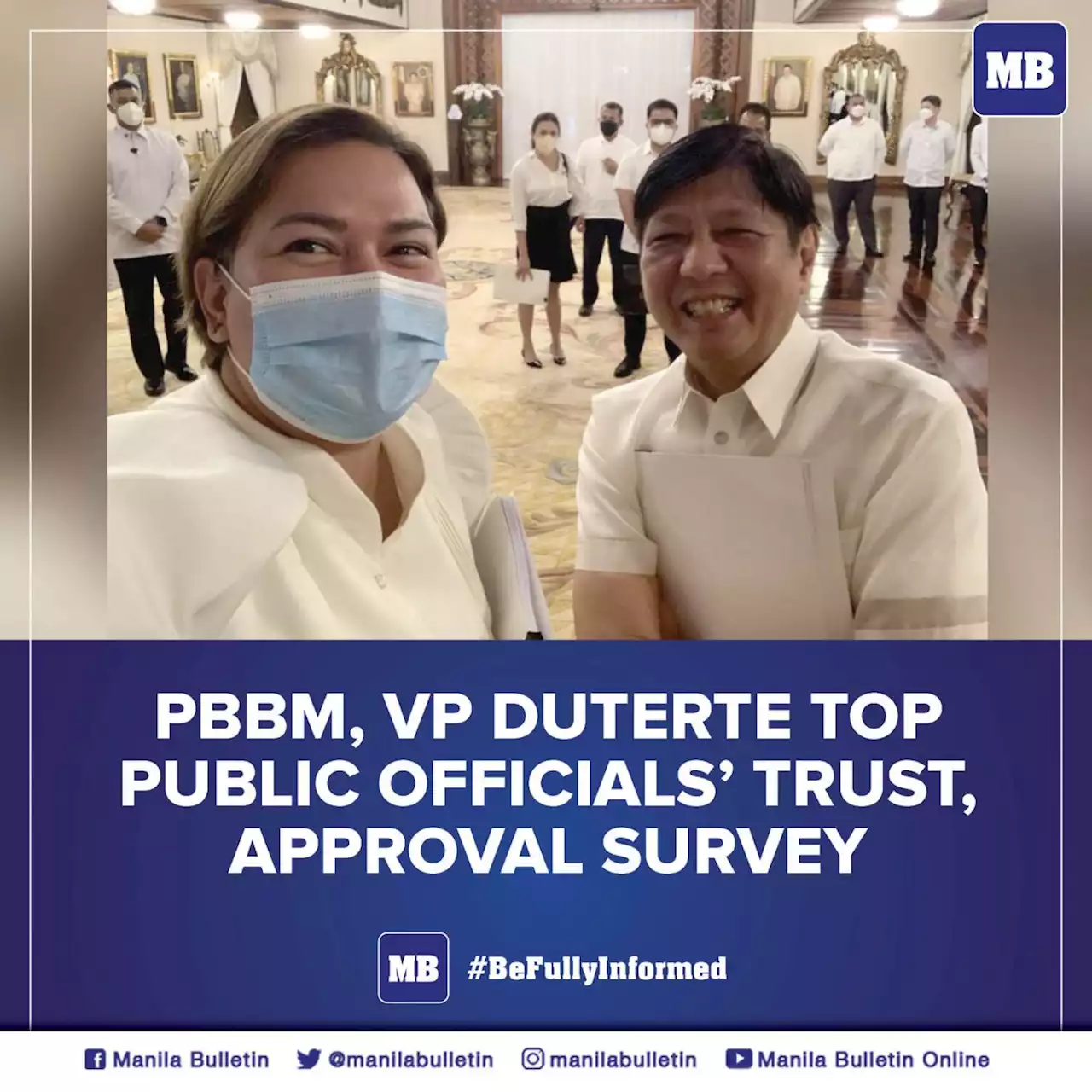 PBBM, VP Duterte top public officials' trust, approval survey