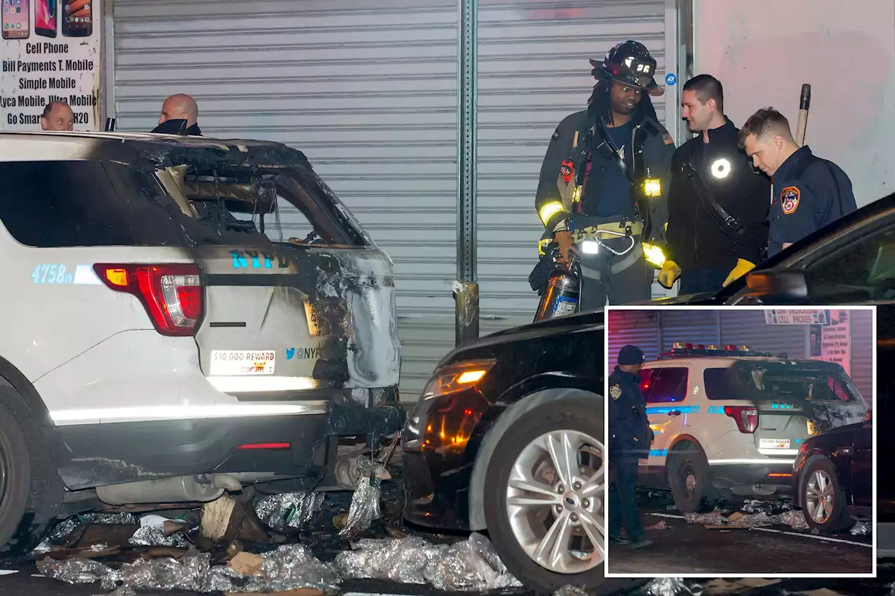 Two empty NYPD cop cars set on fire in Flatiron District