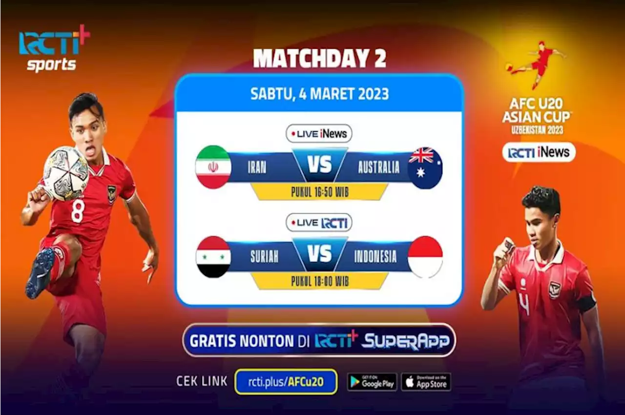 Link Live Streaming RCTI+ Piala Asia U-20 2023: Suriah vs Indonesia dan Iran vs Australia