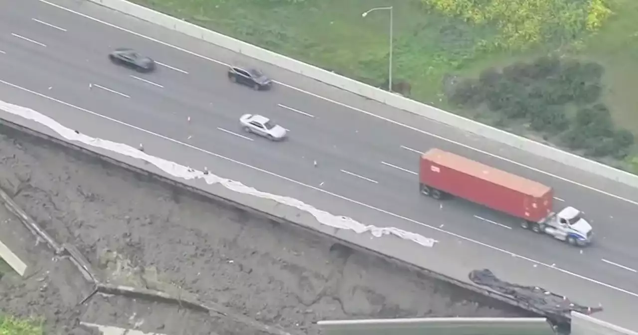 Collapsed retaining wall brings lane closures, major delays to I-580