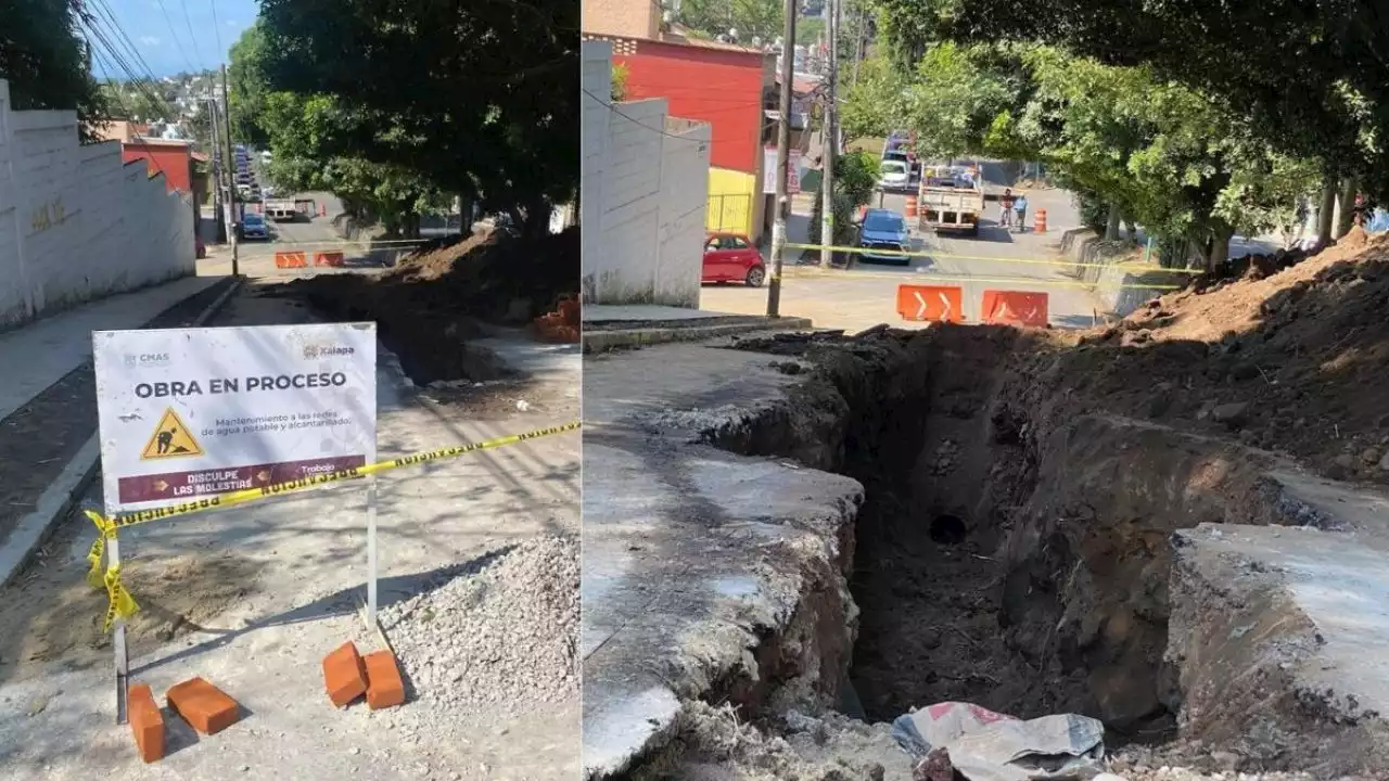 Por mala calidad, se abre socavón en calle recién pavimentada de Xalapa, Veracruz