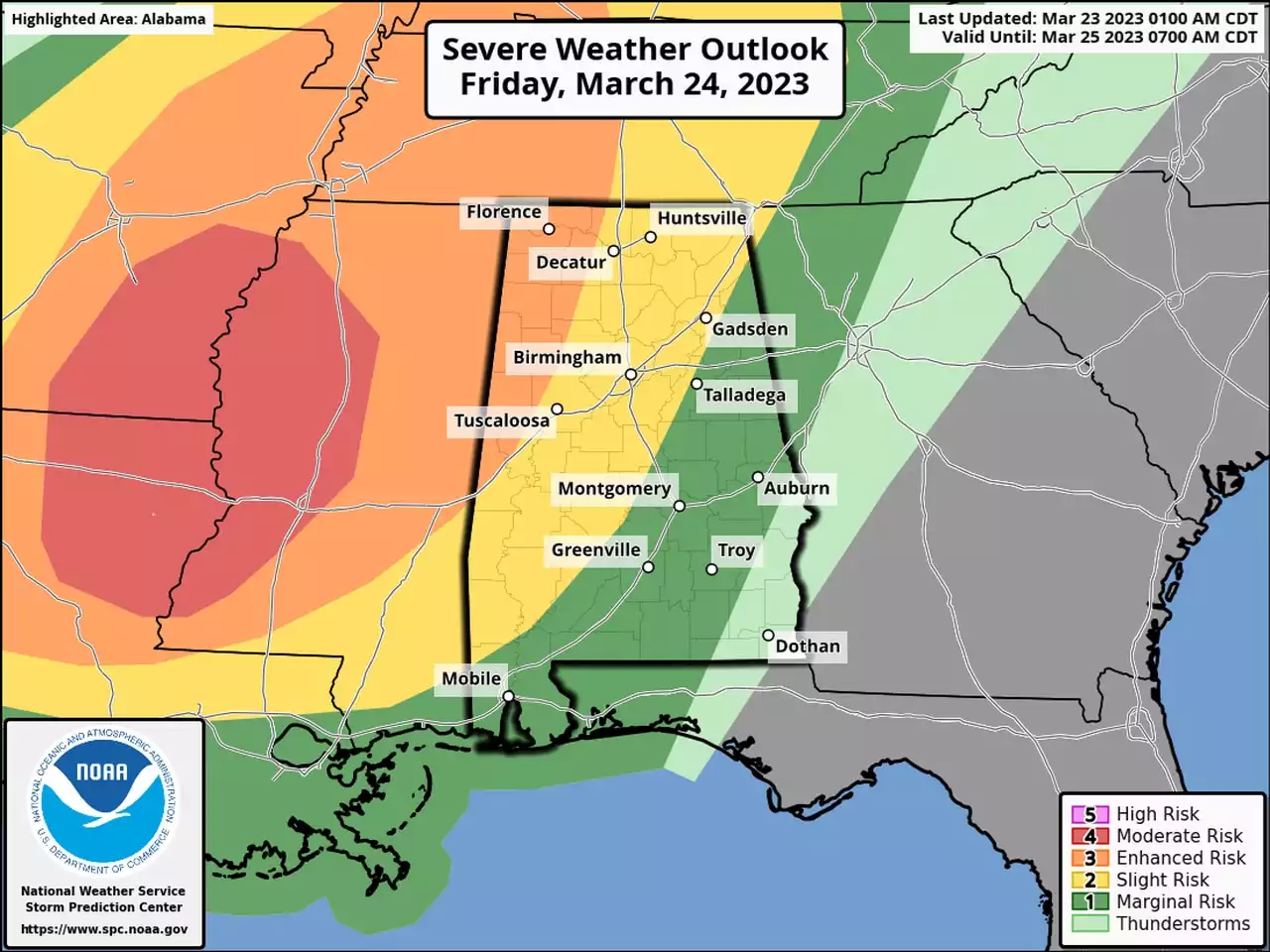 Enhanced risk for severe weather on Friday in Alabama