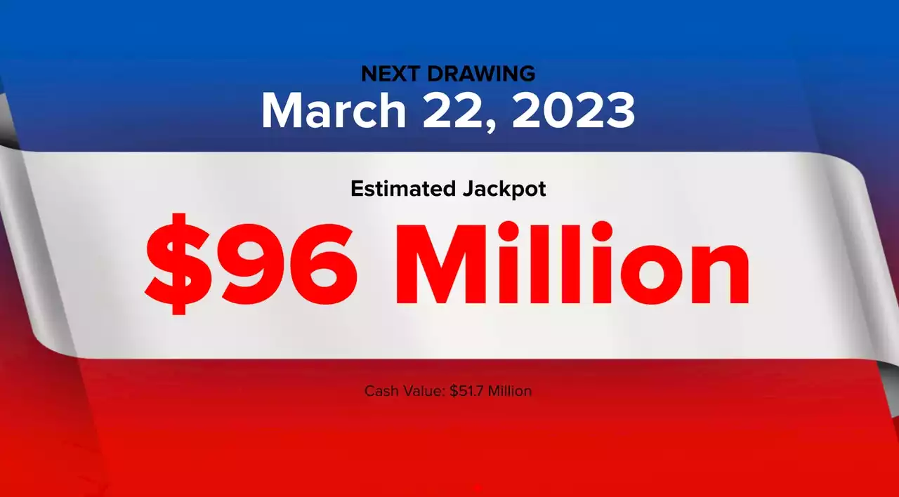 Powerball winning numbers for Wednesday, March 22, 2023; jackpot $96 million