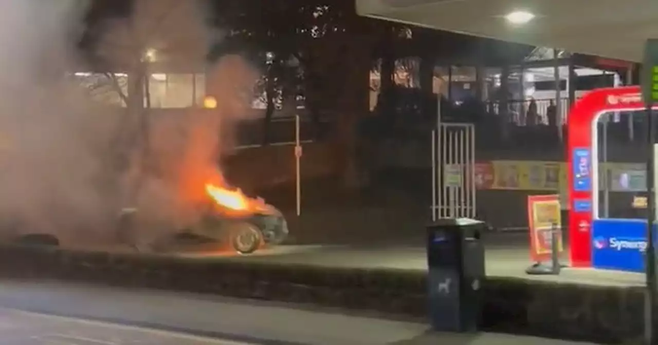 Car dramatically catches fire and spews thick smoke outside Scots petrol station