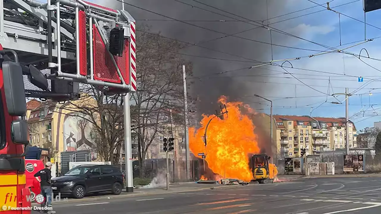 D: Mehrere Explosionen und Brand nach angebaggerter Gasleitung in Dresden