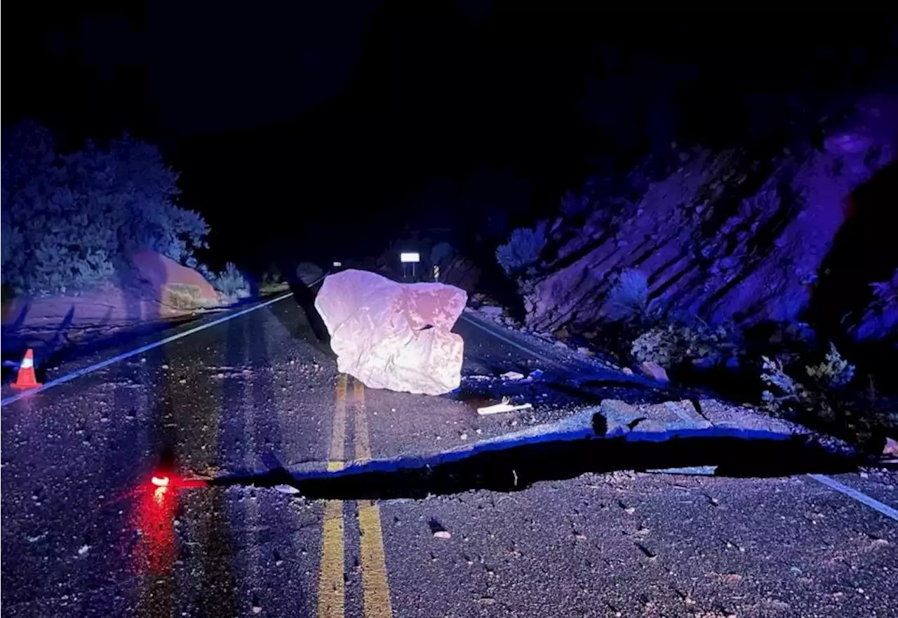 Several rockfalls destroy roads in Zion Natl. Park with giant holes