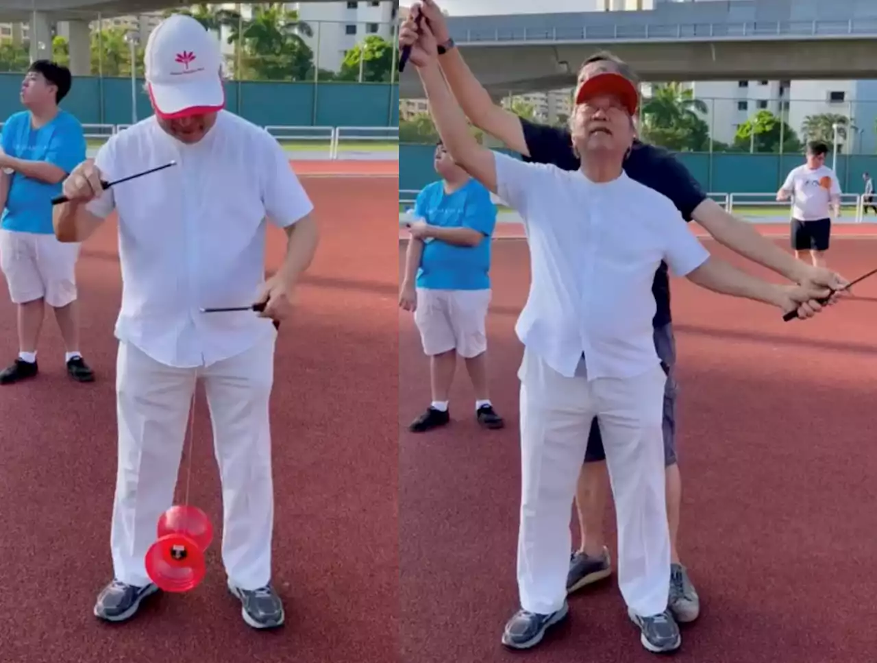 Staying healthy: Tan Cheng Bock joins walking, dancing & juggling at Jurong West Stadium - Singapore News