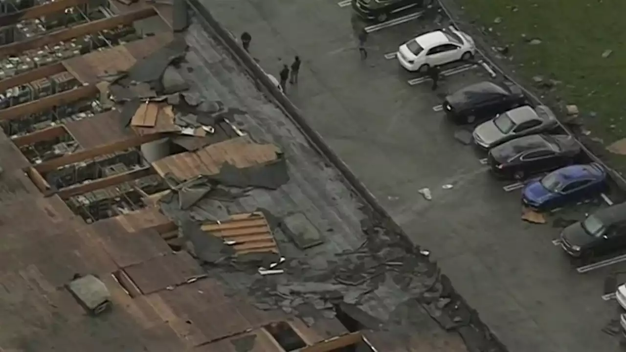 Tornado Tears Roof From Montebello Business, Sending Debris Flying Into Parking Lot and Streets