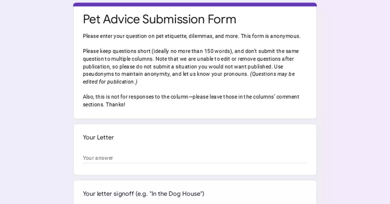 Pet Advice Submission Form