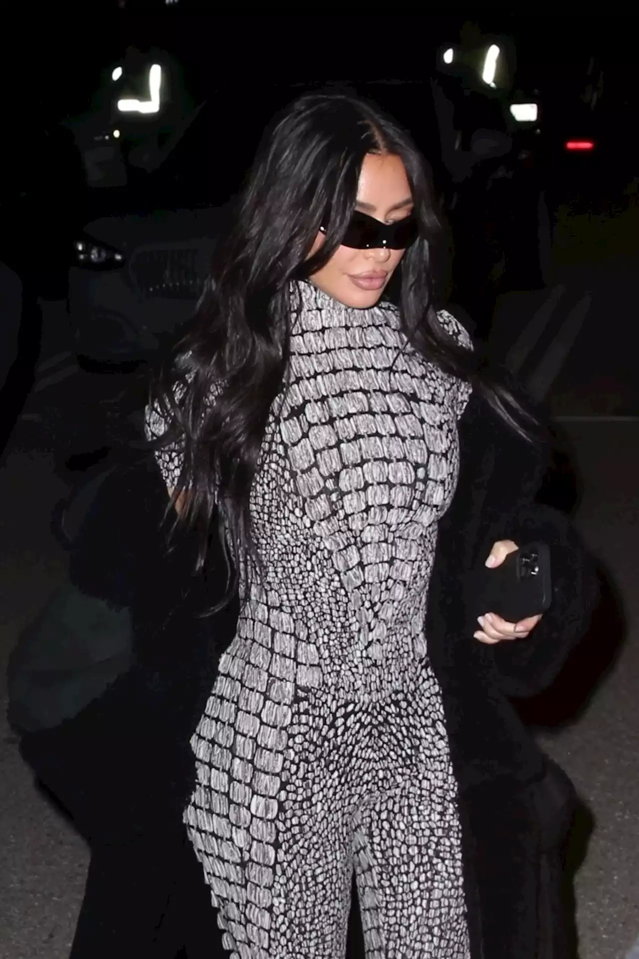 Kim Kardashian Goes Swamp Chic in a Crocodile Jumpsuit