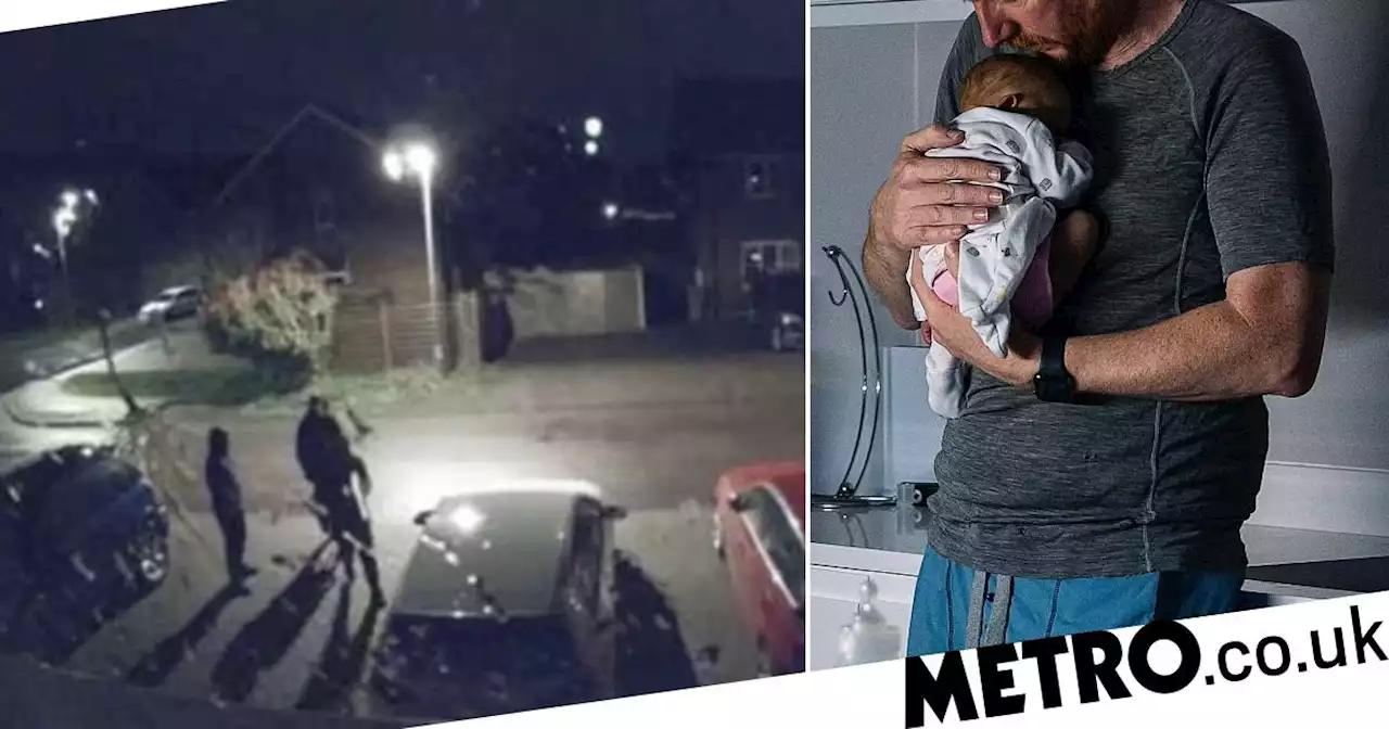 Man up late feeding his baby spots four men trying to break into his home