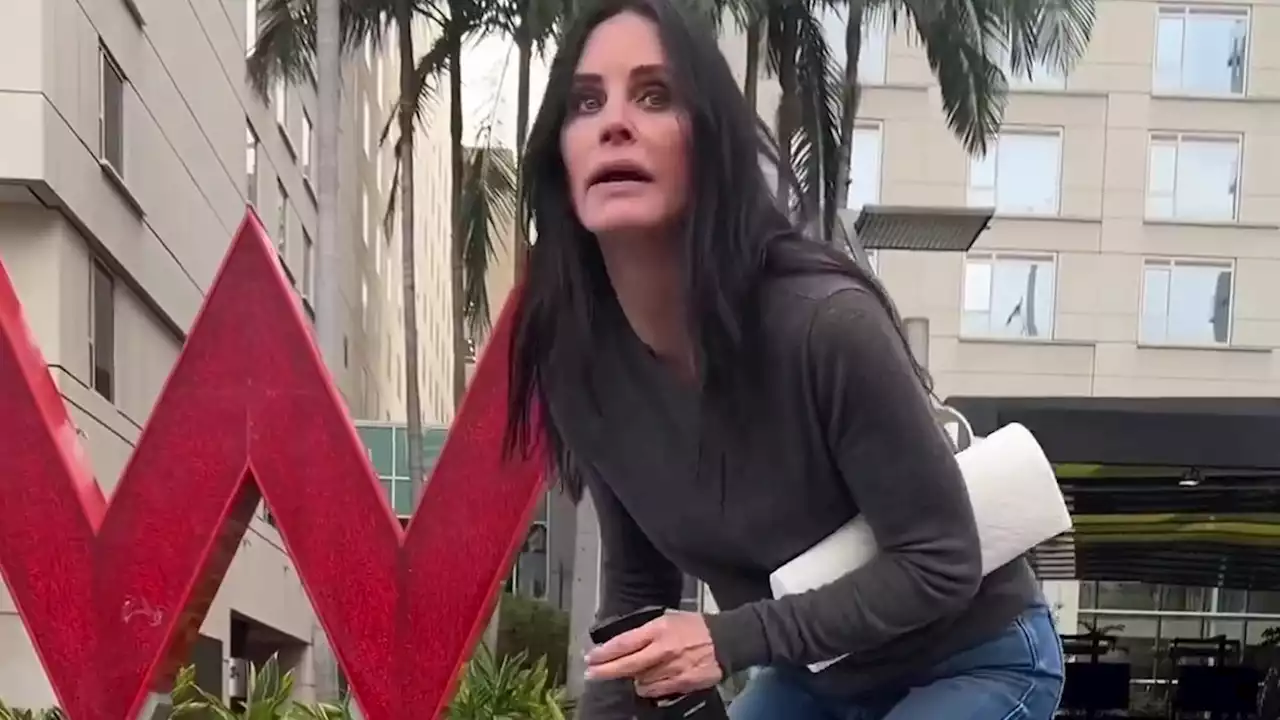 Courteney Cox scrubs her friends' stars on the Hollywood Walk of Fame