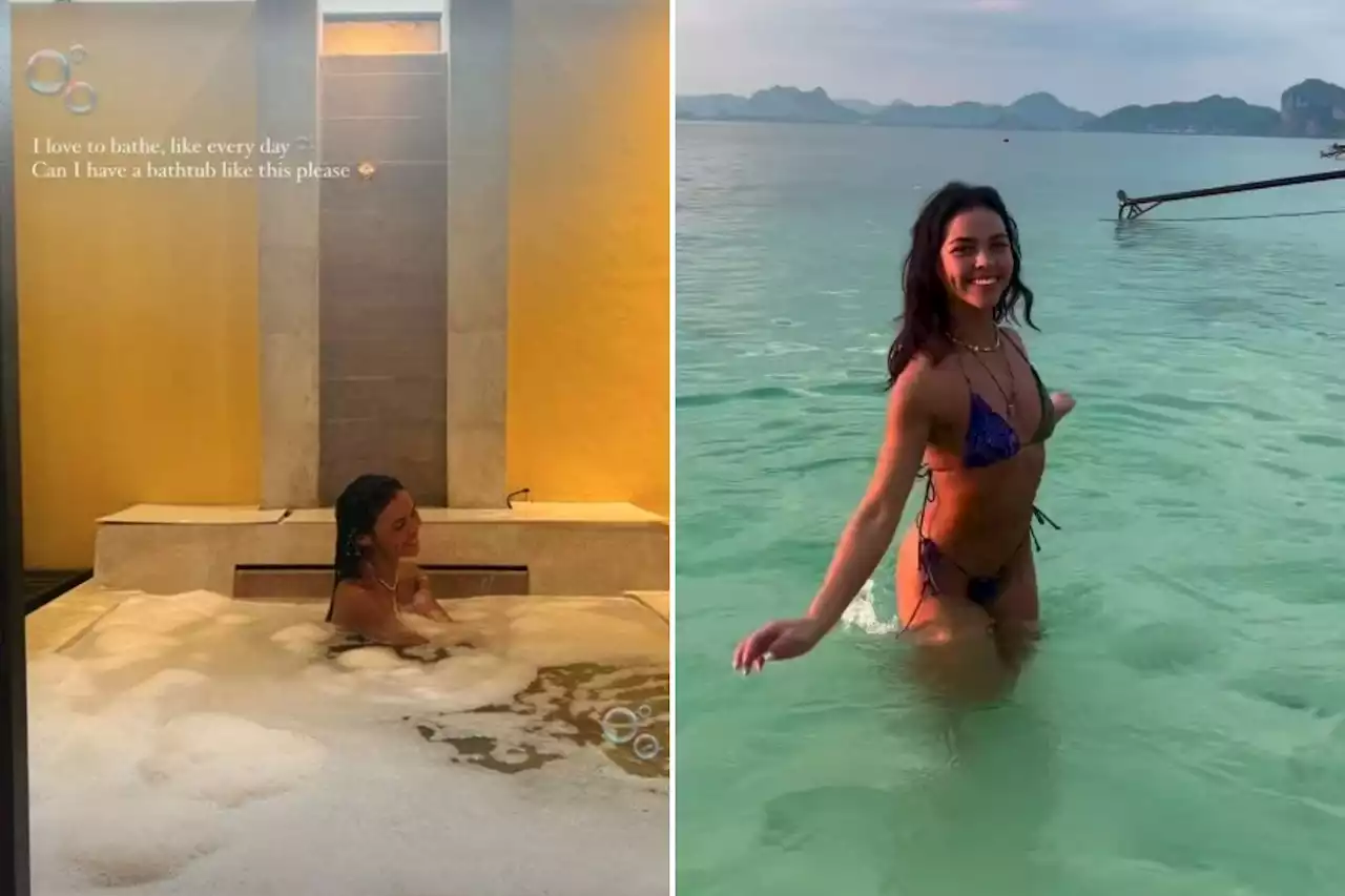 Dancing on Ice star Vanessa Bauer strips off for bubble bath in Thailand