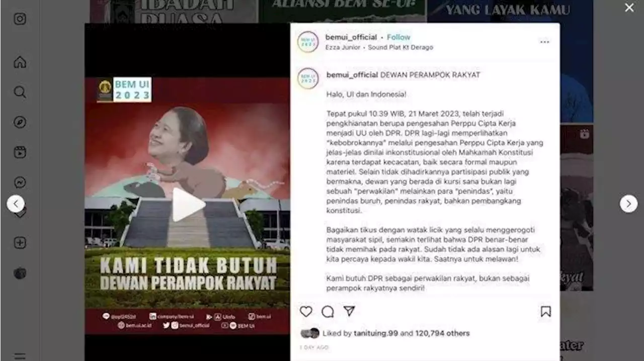 BEM UI Buat Meme Puan Maharani Berbadan Tikus, PDIP: Itu Pembunuhan Karakter - Tribunnews.com